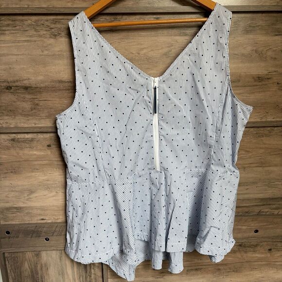 Lane Bryant Blue White Striped Sleeveless Top Blue Polka Dots Women's 28 Excelle - Picture 2 of 8